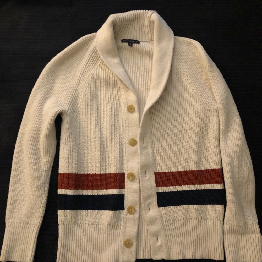 Banana Republic Cream Cardigan with Red and Blue Stripes